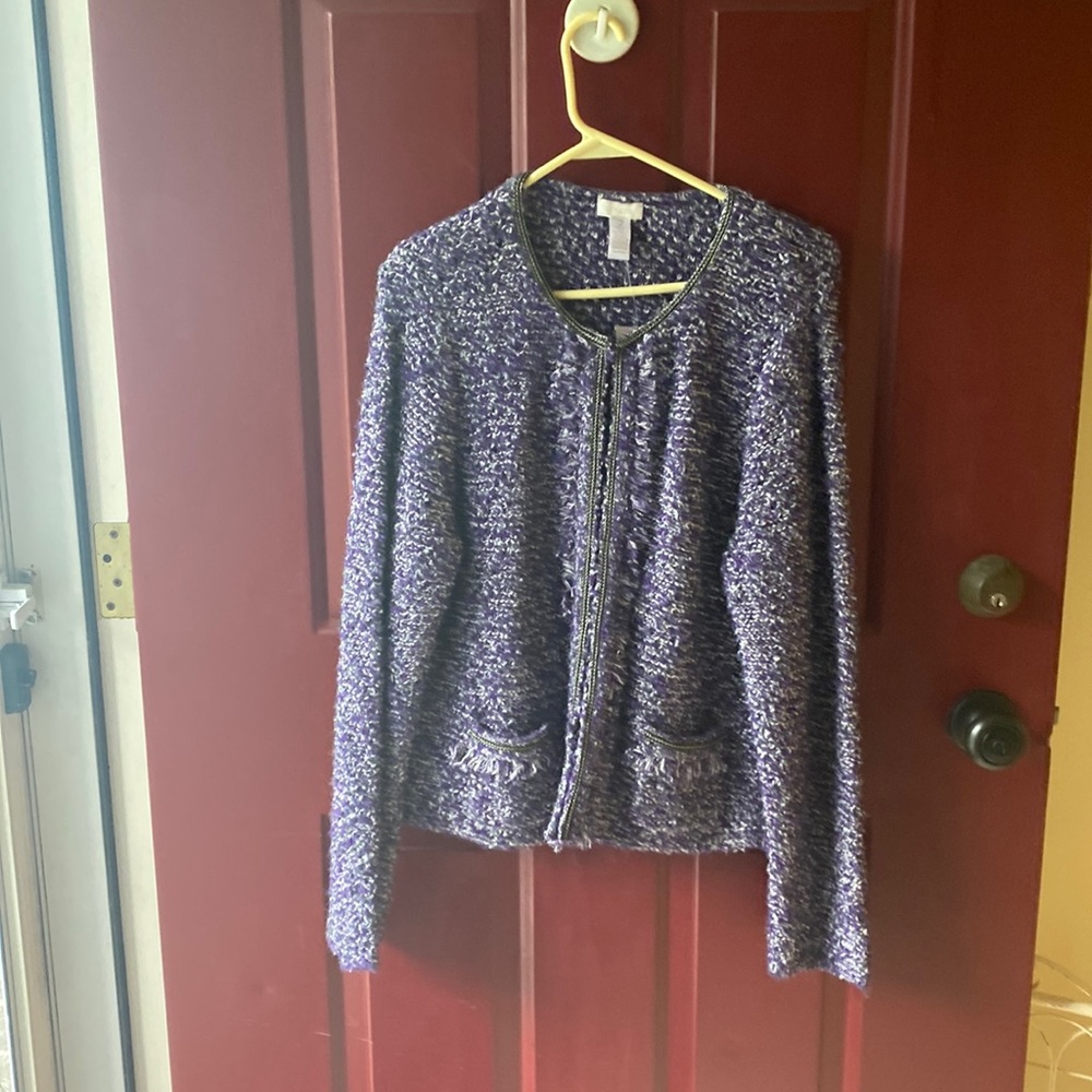 Trudy Tweed Cardigan Sweater Victorian Purple